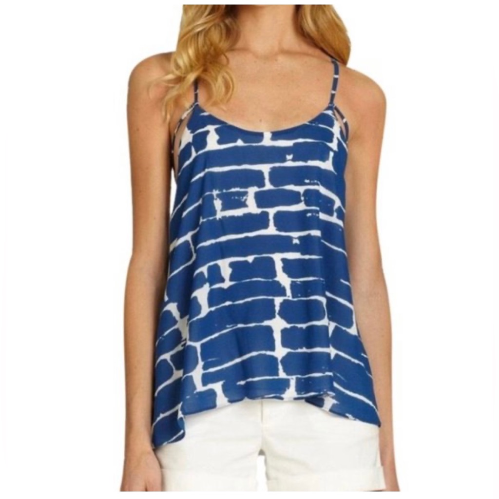 Alice + Olivia Tank Top Brick Blue And White Size Small